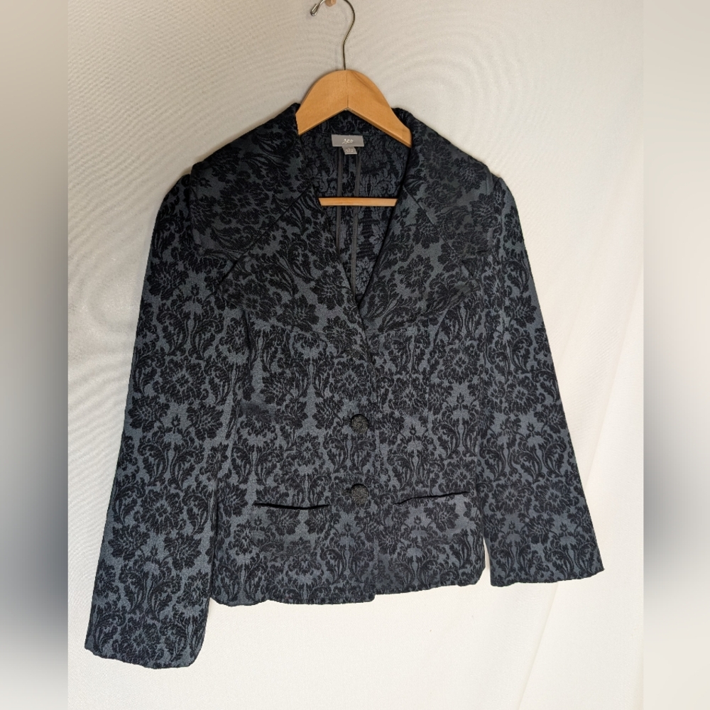 J. Jill Womens 2 Blazer Jacket Black Jacquard Velvety 3 Button Goth